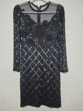 Laurence Kazar Black Beaded Long Sleeve Evening Dress Vintage...size:S